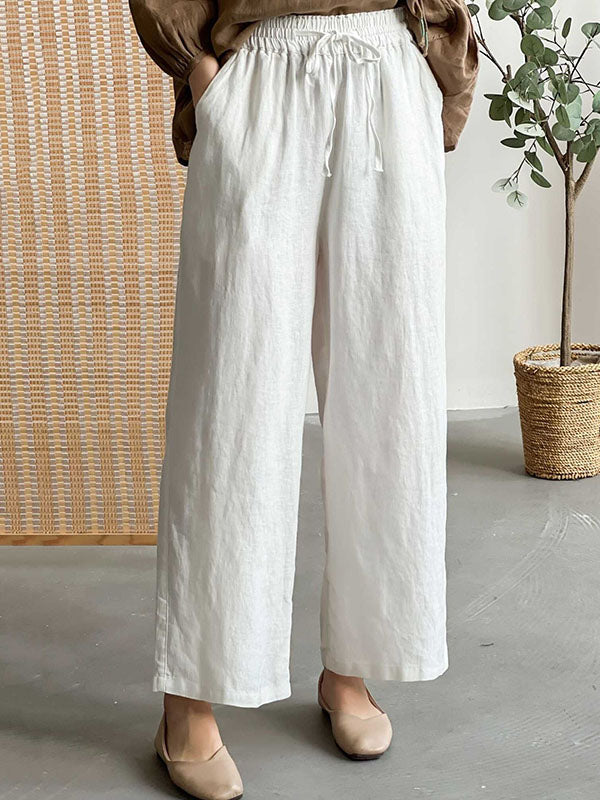 Drawstring Solid Color Loose Wide Leg Casual Pants Bottoms