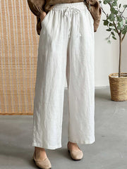 Drawstring Solid Color Loose Wide Leg Casual Pants Bottoms