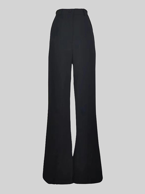 High-Waisted Solid Color Loose Wide Leg Trousers Pants