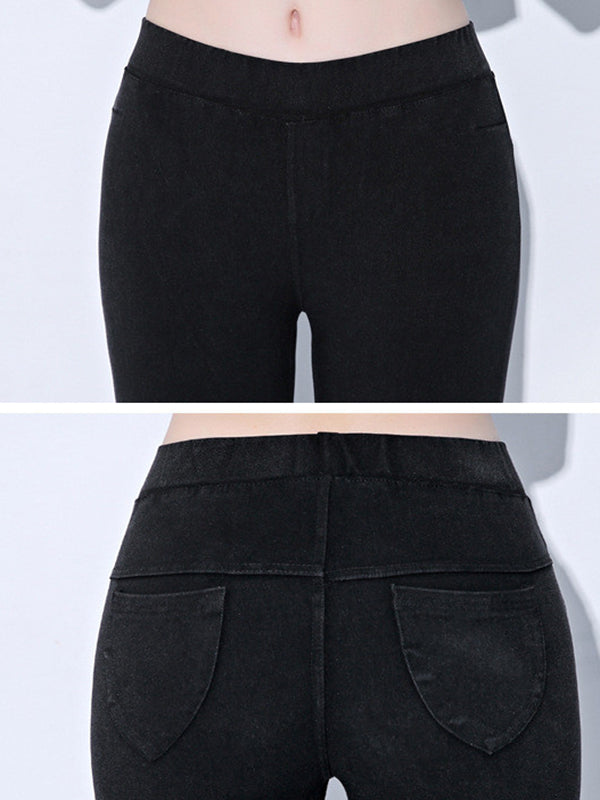 Casual Solid Color Hollow Fringed Skinny Leg Pants