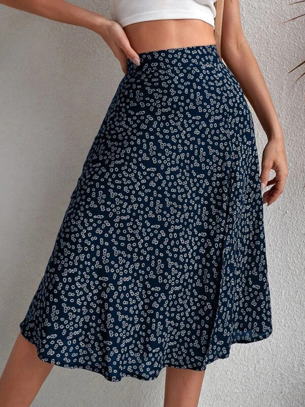 Flower Print Split-side A-line Loose Skirts Bottoms