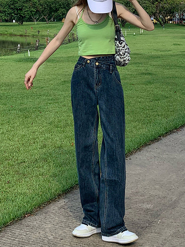 Casual High Waisted Split-Joint Jean Pants Bottoms