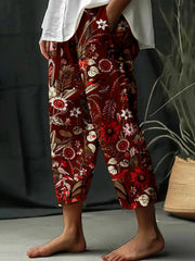 Women's Floral Design Print Lace-Up Loose With Elastic Waist Casual Pants
