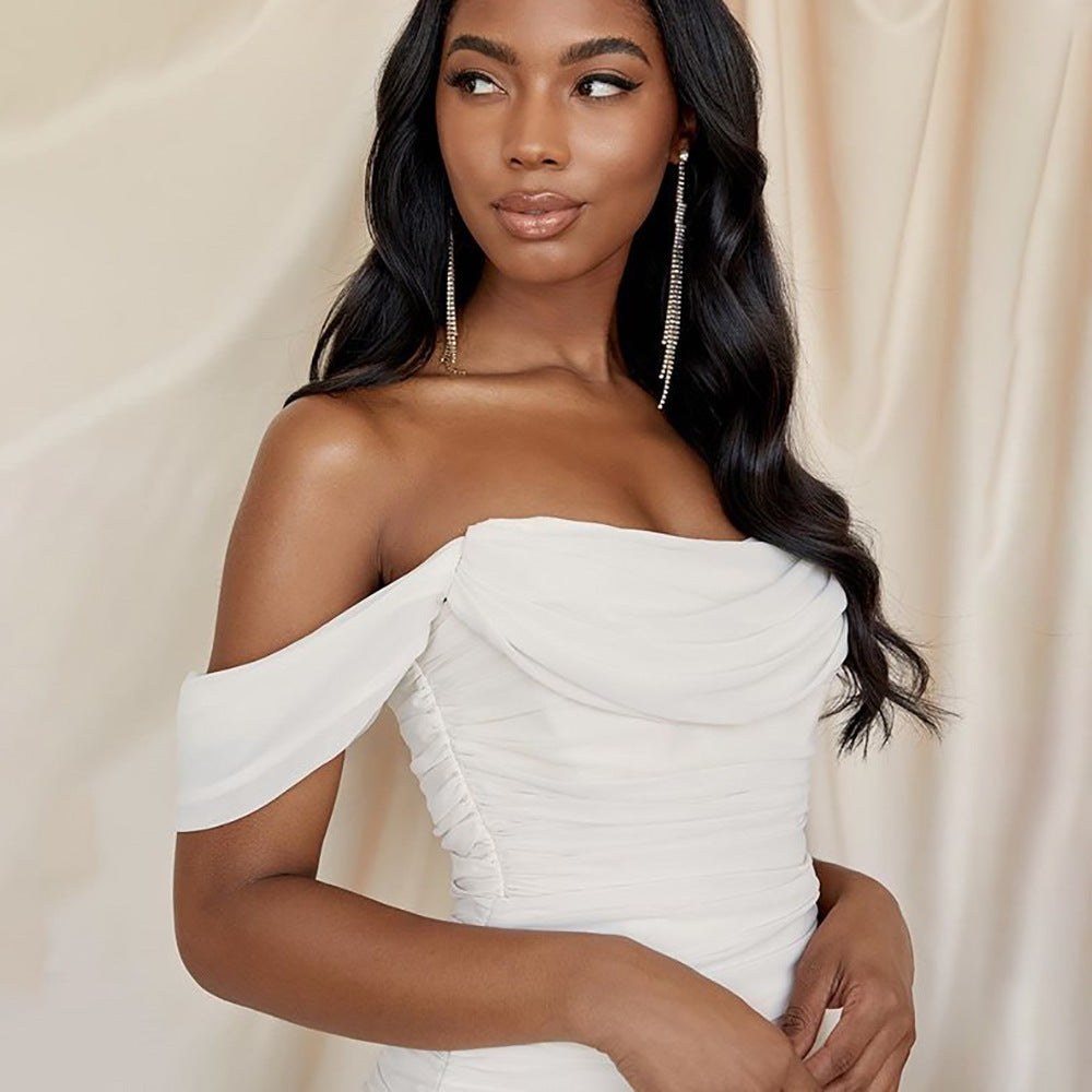 Côte Elegant Cowl Neck off Shoulder Cocktail Midi Dress