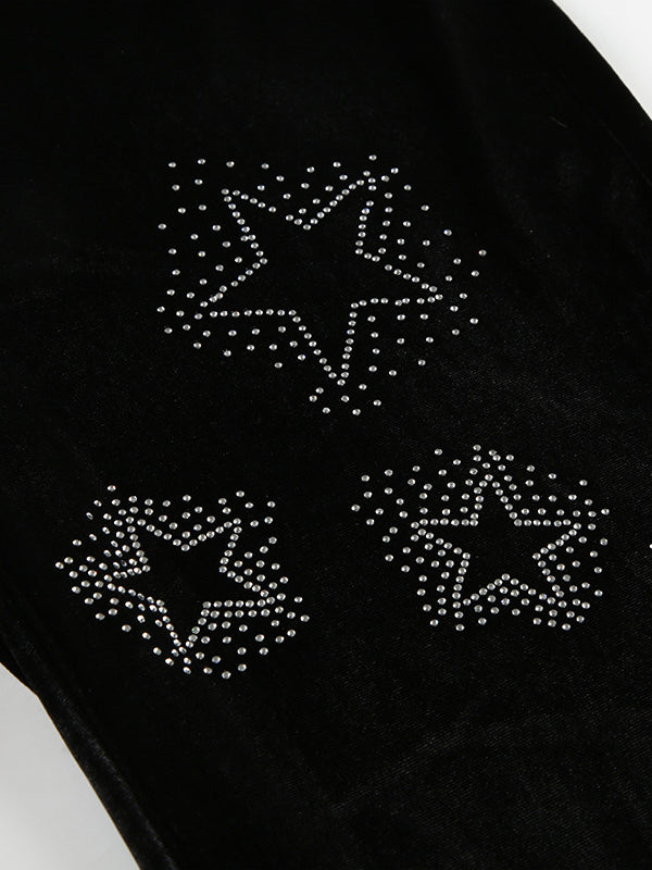 Star Rhinestone Velvet Flared Pants