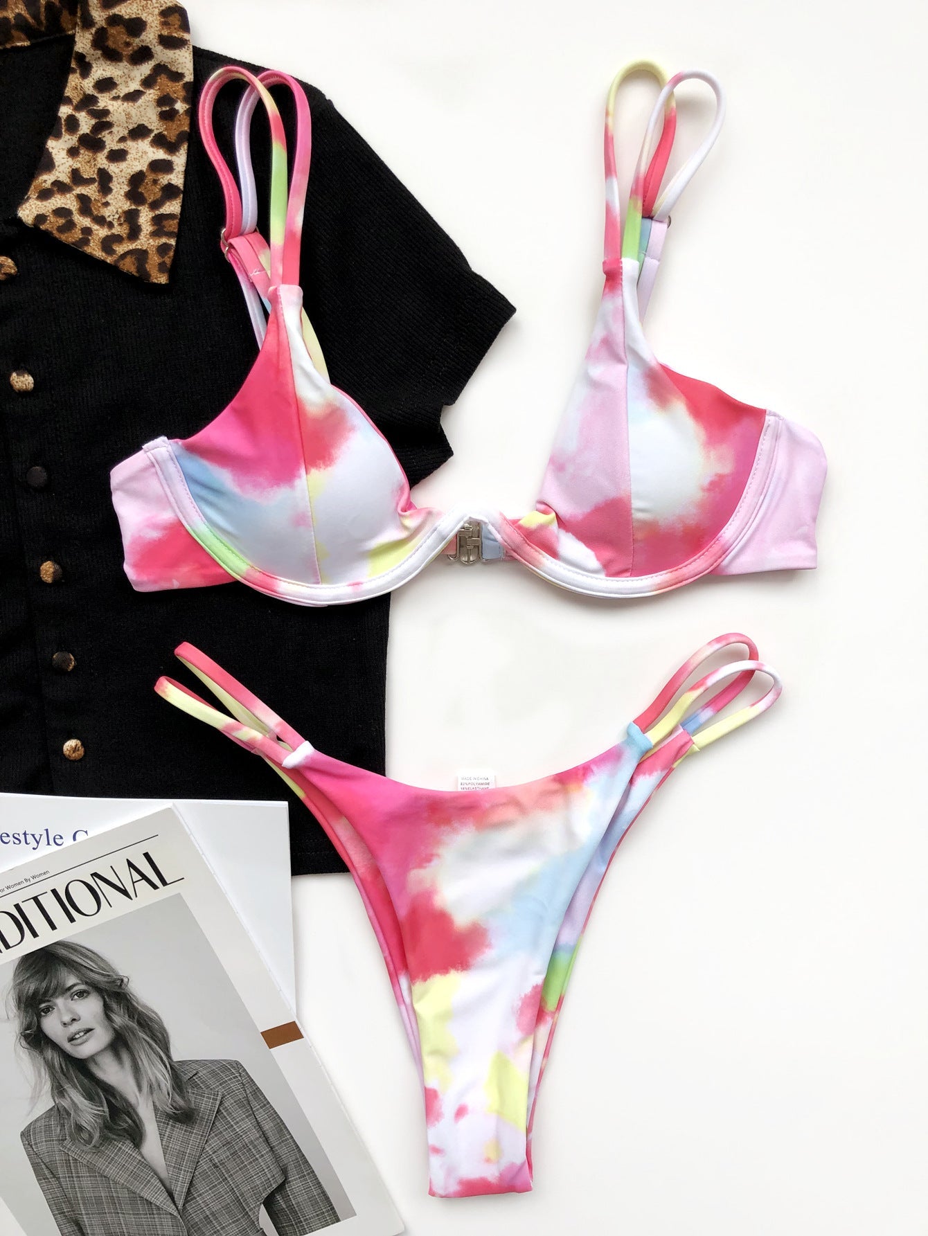 Printed Double-Sided Underwire One-Piece Swimsuit