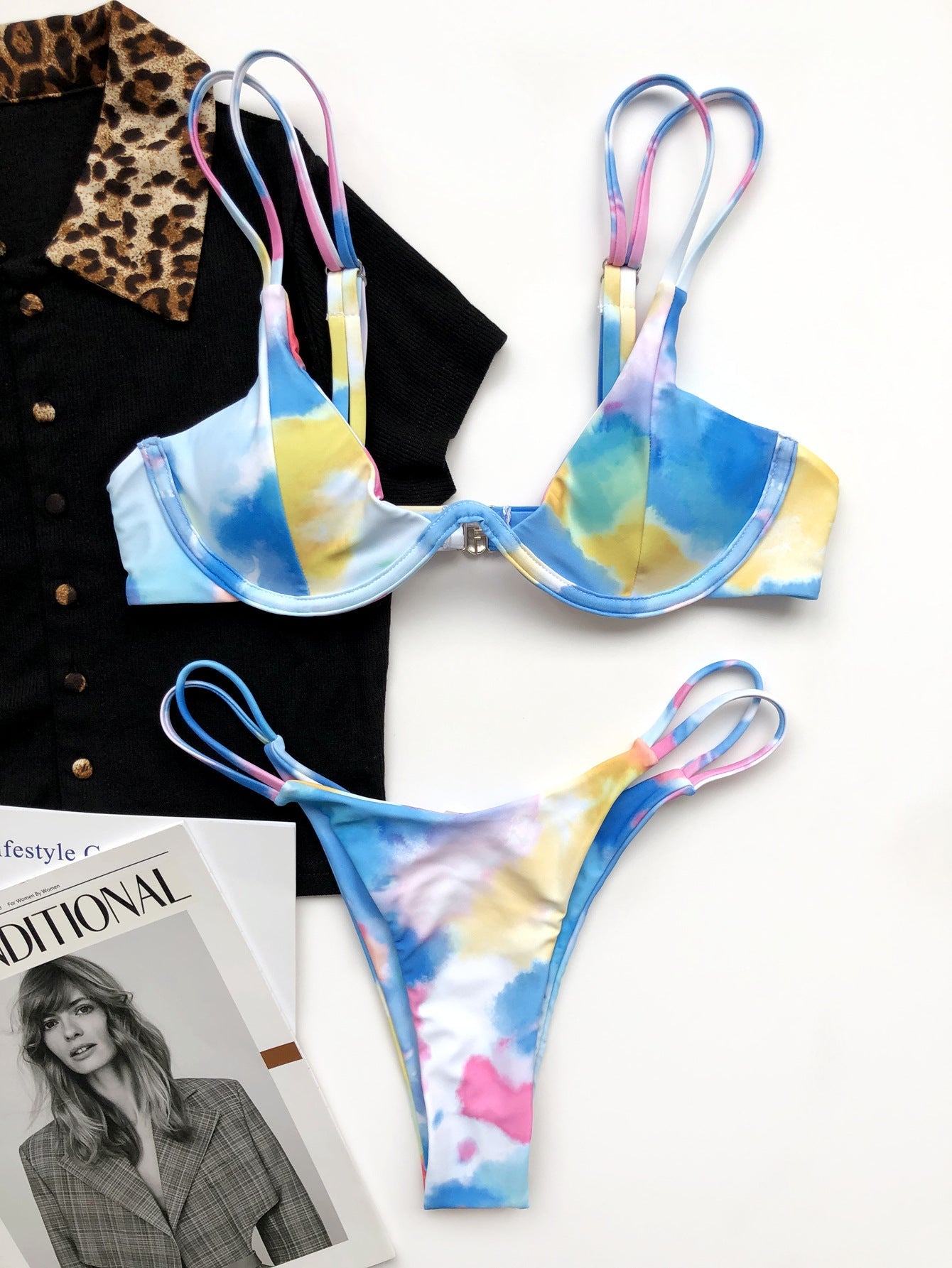 Printed Double-Sided Underwire One-Piece Swimsuit