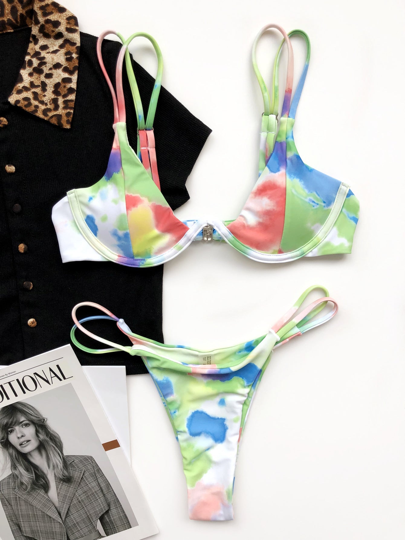 Printed Double-Sided Underwire One-Piece Swimsuit