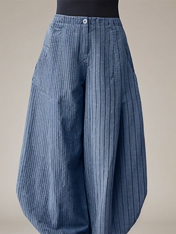 Buttoned Striped Harem Pants Loose Trousers Pants