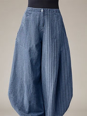 Buttoned Striped Harem Pants Loose Trousers Pants