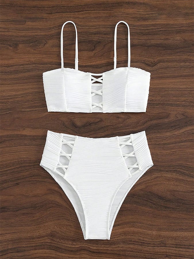 Solid Color Hollow Out Fashionable And Sexy High Waisted Split Swimsuit