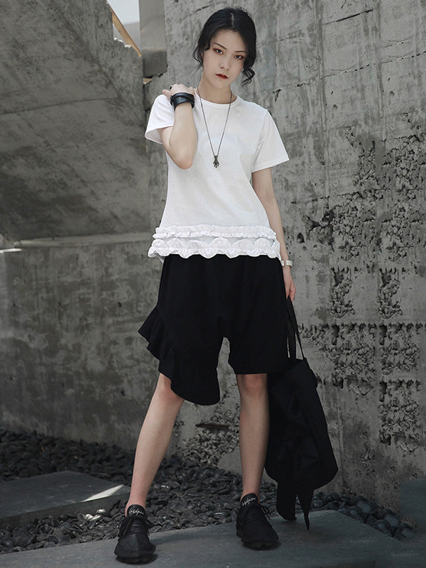 Original Solid Color Falbala Asymmetric Irregularity Shorts