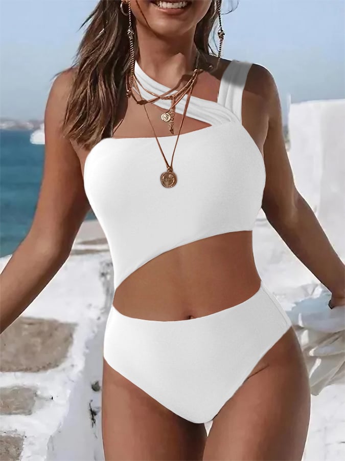 High Waisted Patchwork Triangular One Piece Swimsuit