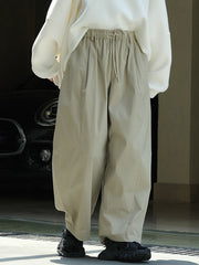 Casual Loose Wide Leg Elastic Waist Solid Color Pants