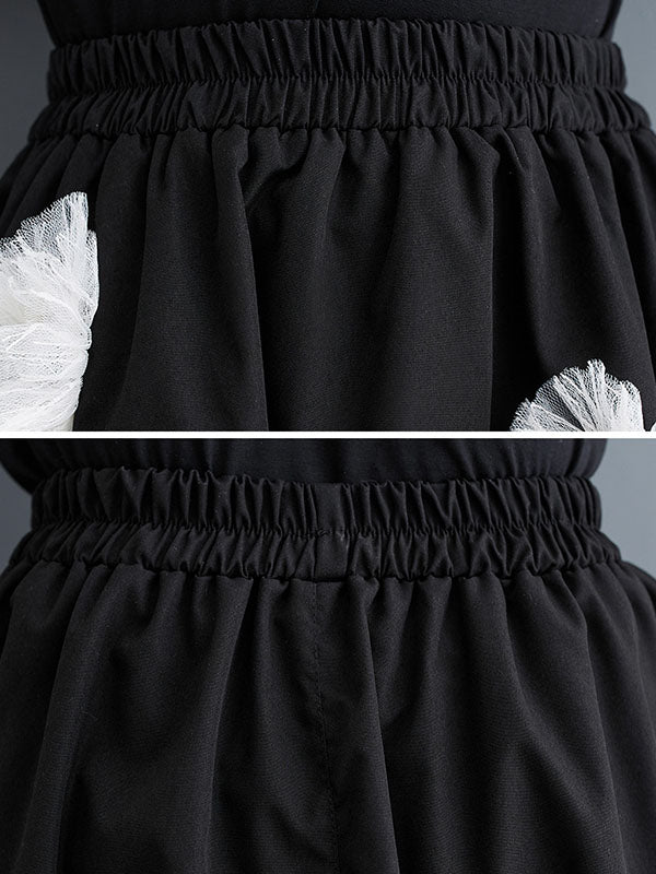 Flower-Embellished Elastics Solid Color Loose Skirts Bottoms