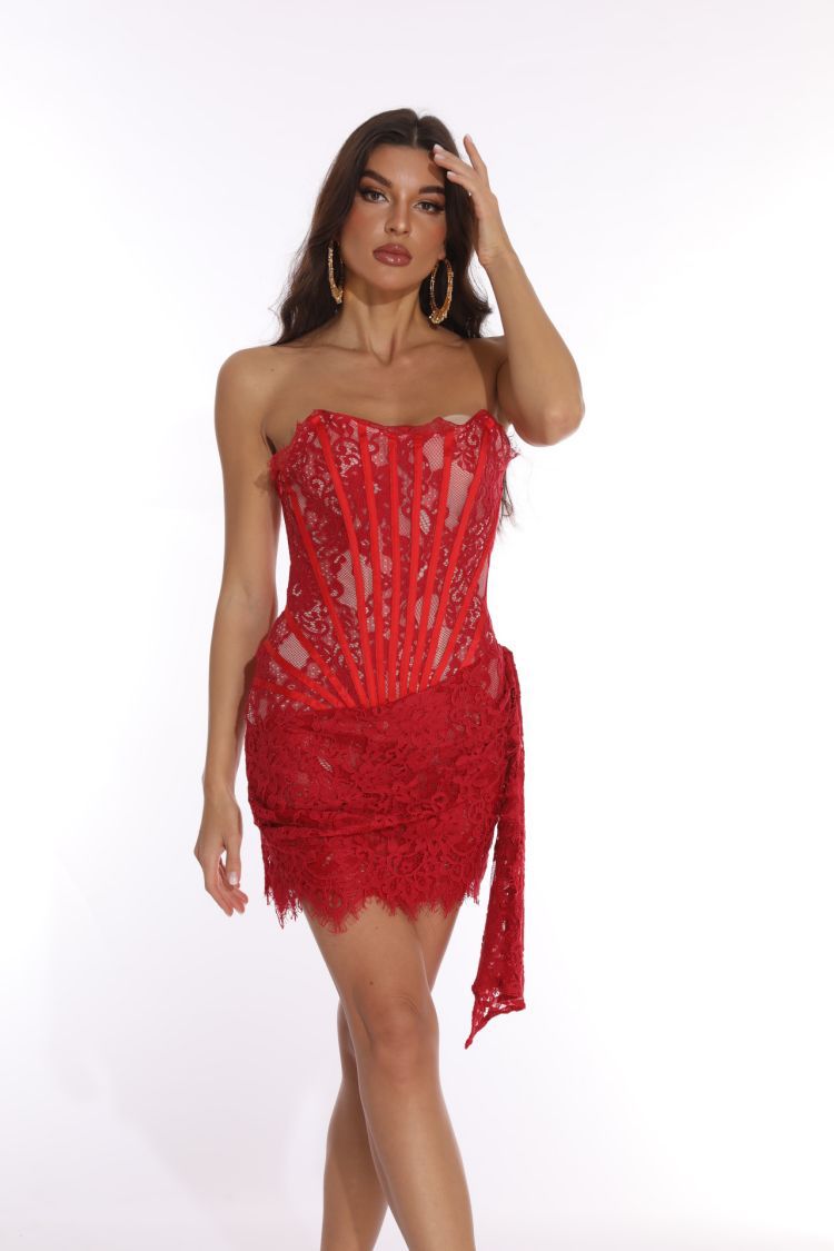 Lana Lace Appliqué Strapless Mini Dress