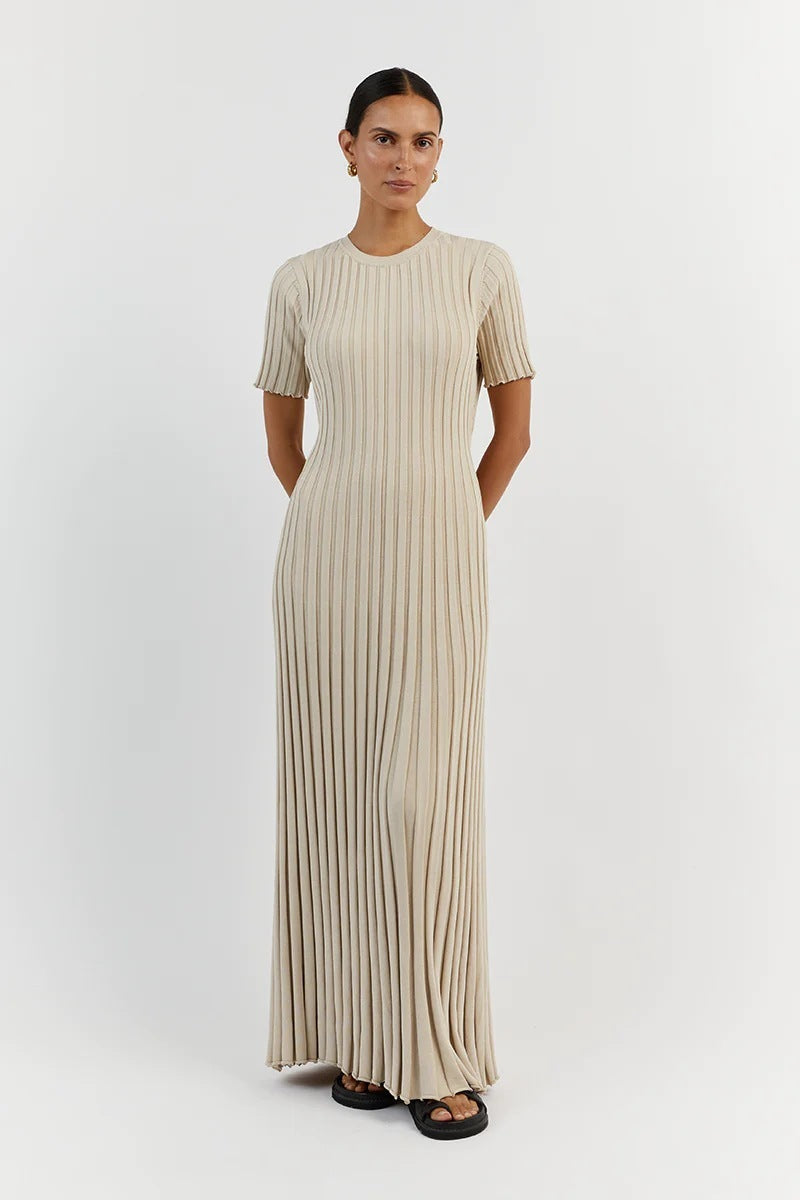 Sanra Short-Sleeve Ribbed Midi Dress