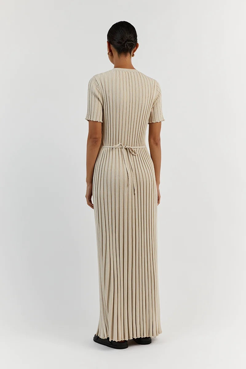 Sanra Short-Sleeve Ribbed Midi Dress