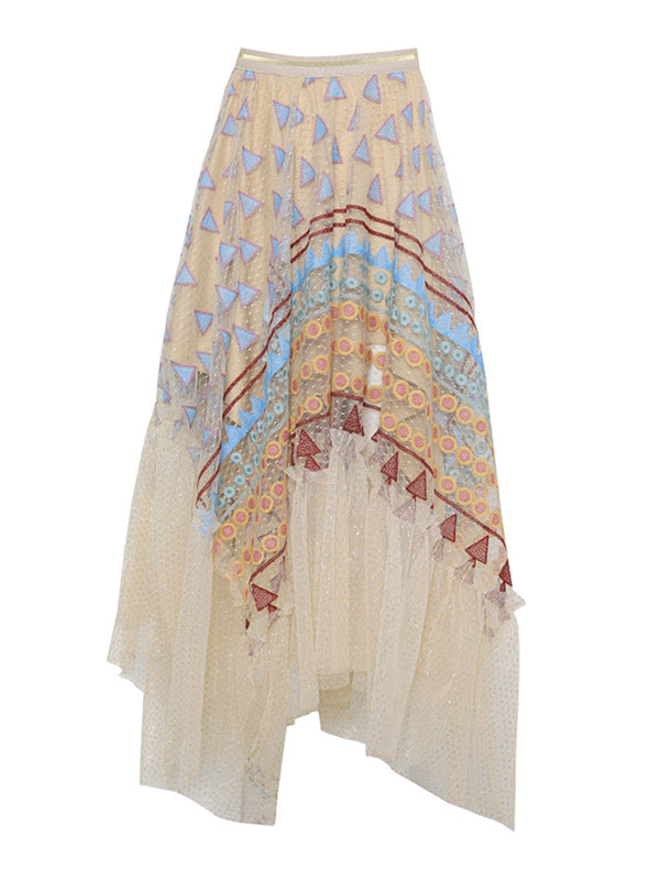 Vacation Irregularity Loose Floral Printed Patchwork Skirt