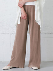 Simple Loose Wide Leg Elasticity Solid Color Casual Pants Bottoms