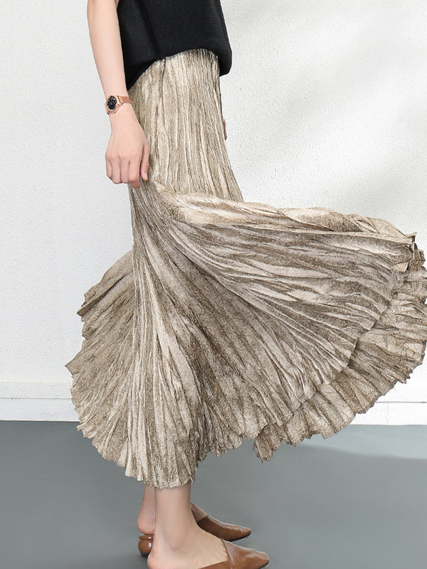 Loose A-Line Pleated Elasticity Skirts Bottoms