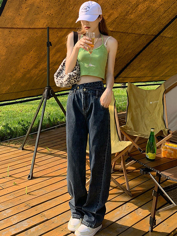 Casual High Waisted Split-Joint Jean Pants Bottoms