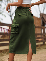 Buttoned Drawstring Pockets Solid Color Split-Joint A-line Skirts Bottoms