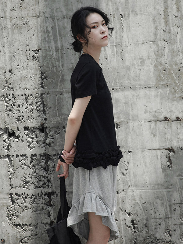 Original Solid Color Falbala Asymmetric Irregularity Shorts