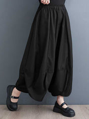 Elasticity Solid Color Split-Joint Bloomers Loose Trousers Wide Leg Pants