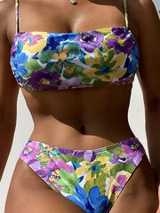 Women's Art Hawaiian Contrast Floral Print Tankini Swimsuit