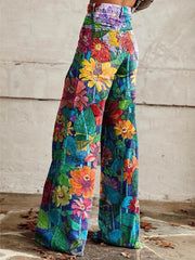 Women's Daisy Print Casual Wide Leg Pants