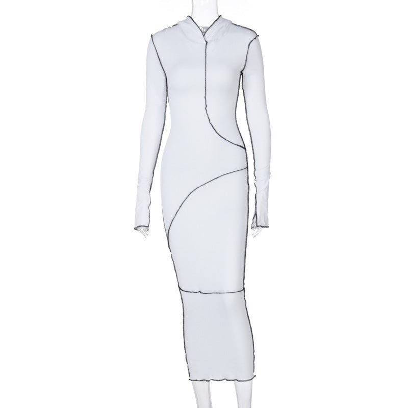 Leah Reverse Stitch Long-Sleeved Hooded Dress