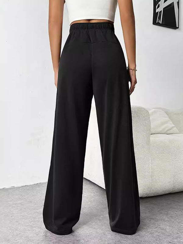 Drawstring Elasticity Split-Joint High Waisted Loose Trousers Pants