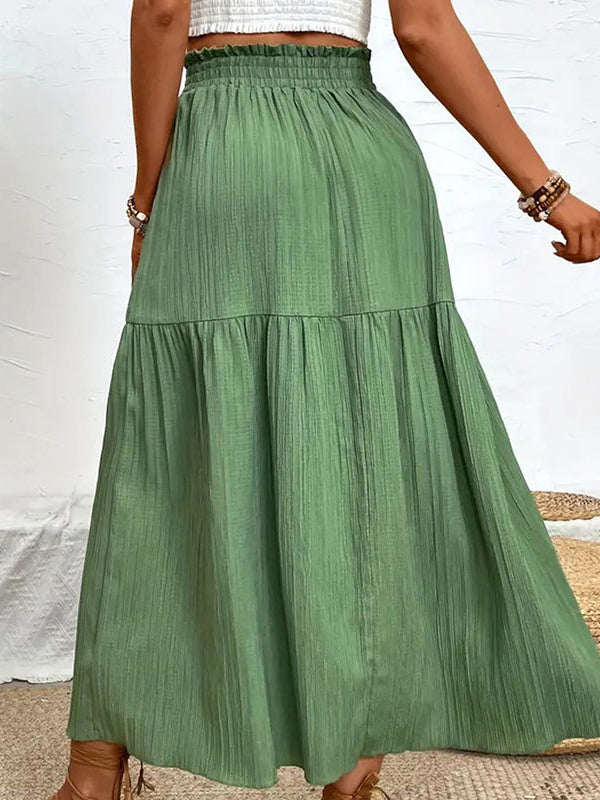Elasticity Solid Color Split-Joint Split-Side A-Line Loose Skirts Bottoms