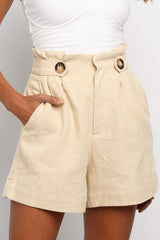 Solid Color High Waisted Pleated Loose Straight Shorts