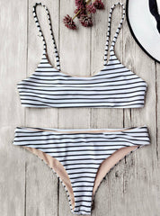 Striped Cami Bralette Bikini Set Sexy Low Waisted