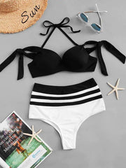 Low Cut Color Burgundy High Waist Bikini Set