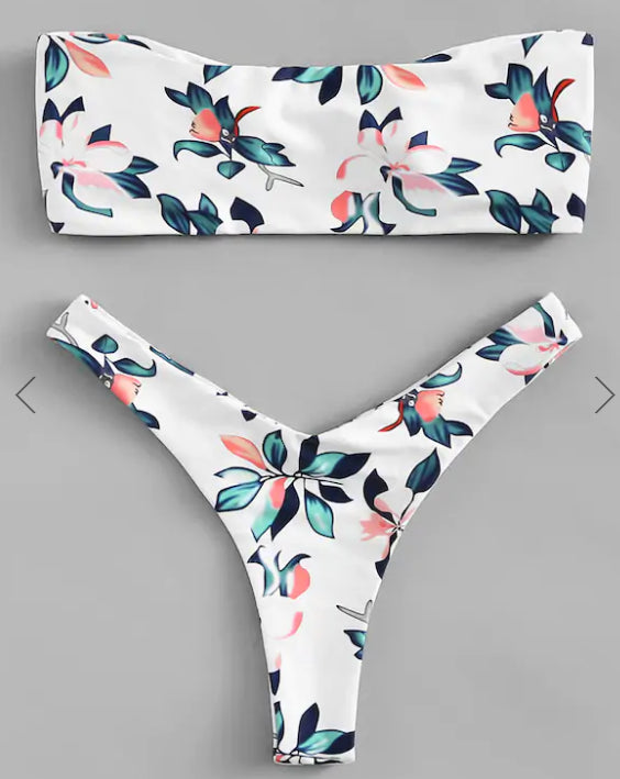 Pink Print Knot Flower Print Bikini Set