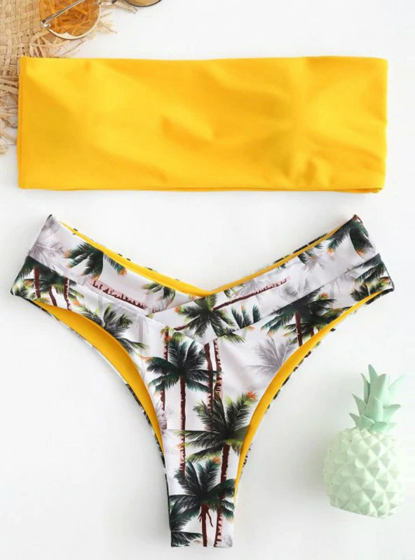 Women Bikini Set Coconut Print Padded