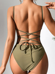 Solid Color Sexy Straps One-piece Swimsuit