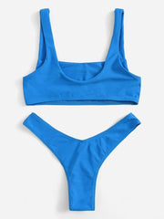 Fashion Blue Braided High Leg Bikini Set