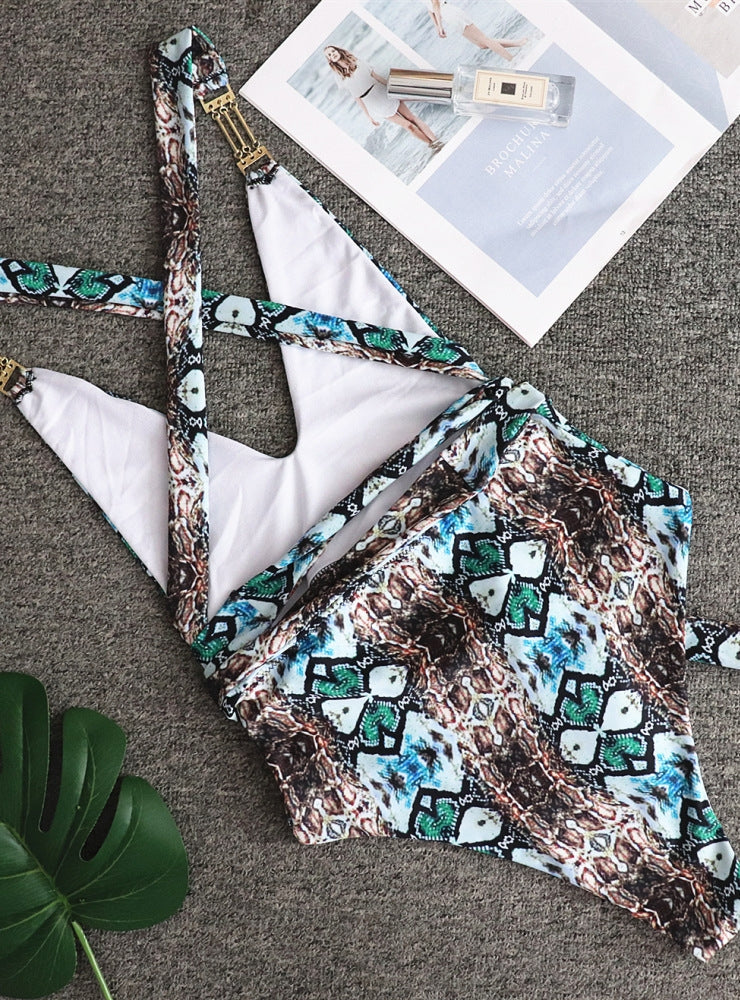Sexy Snake Print Strap One-piece Swimsuit