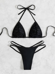 Tether Halter Pleated Beach Bikini