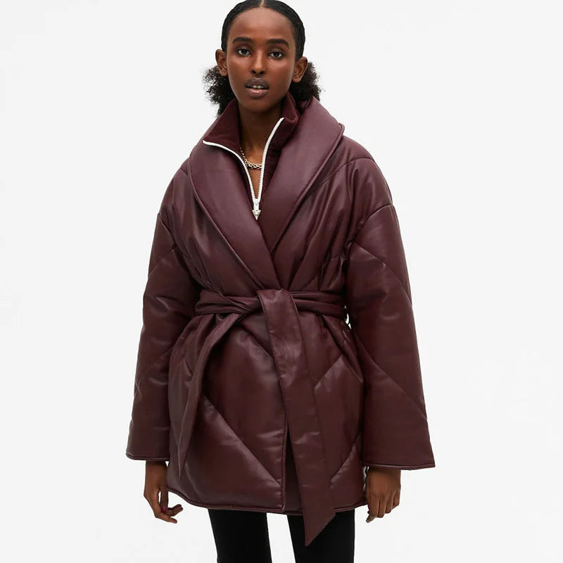 Catalina Oversized Leather Parker Blanket Coat