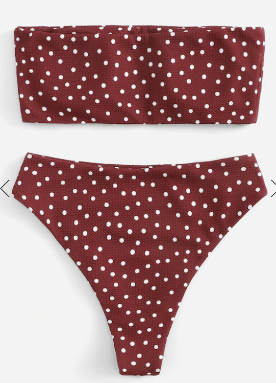 Women Polka Dot Bandeau Bikini Set