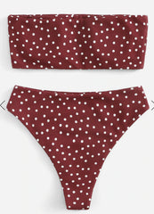 Women Polka Dot Bandeau Bikini Set