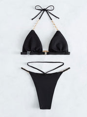 Multicolor Neck V-neck Three-point Split Swimsuit