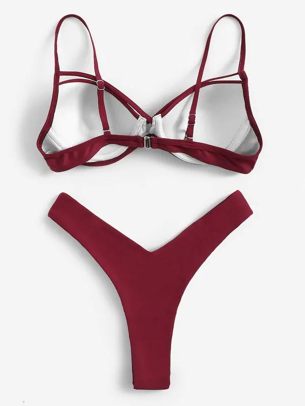 Fashion Red Slip High Leg Bikini Set