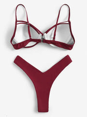 Fashion Red Slip High Leg Bikini Set