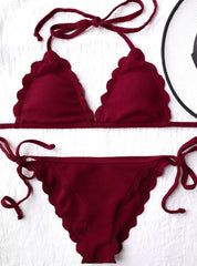 Scalloped Tie Side String Bikini Swimwear